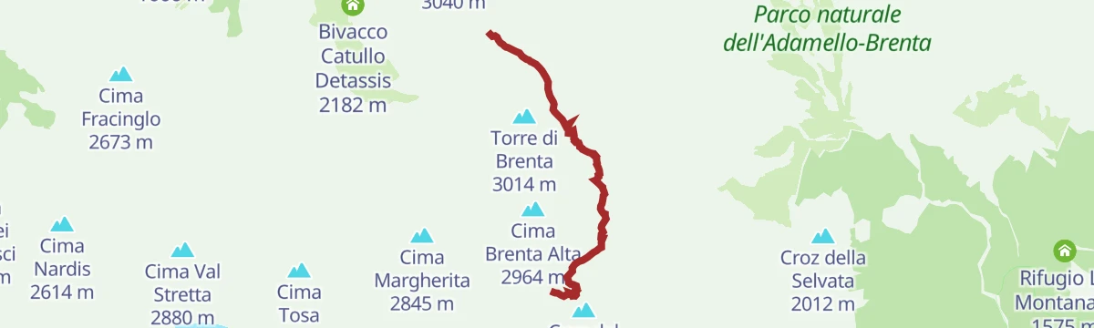 Route map: Via ferrata Felice Spellini, Brenta Dolomites